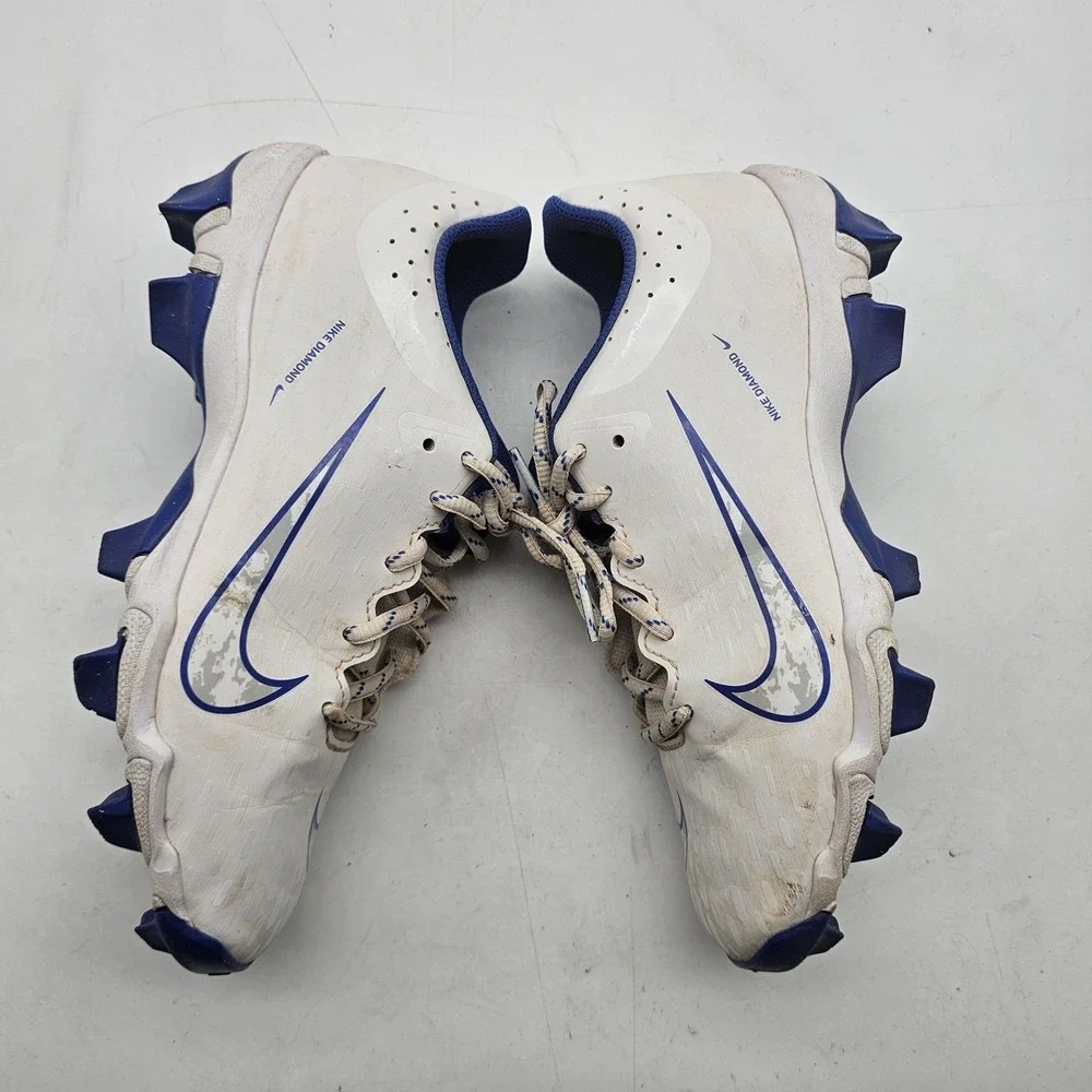 Nike Hyperdiamond 4 Softball Cleats Girls 5 Youth White Blue Molded Spikes